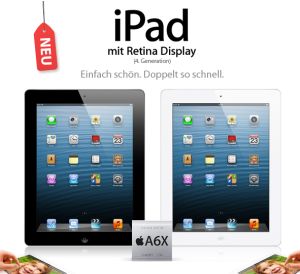 [SPARHANDY.DE] iPad 4 WiFi & 4G mit 16, 32 oder 64GB ab 1,- Euro mit einem T-Mobile Data M LTE-Vertrag für 34,95 Euro pro Monat