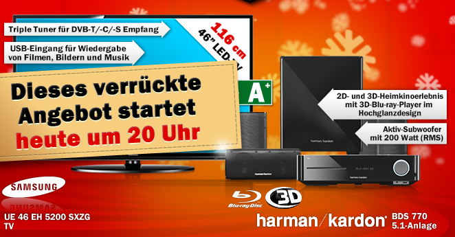 [MEDIAMARKT] Wieder da! Samsung UE46EH5200 LED Fernseher für nur 399,- Euro und Harman Kardon BDS770 5.1 Blu-ray Heimkinosystem für ??? Euro [UPDATE]