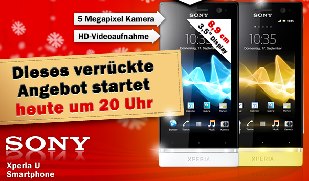 [MEDIAMARKT] Ab 20:00 Uhr! Sony Xperia U Smartphone (3,5 Zoll Touchscreen, 5 Megapixel Kamera, Android 2.3 OS) für 139,- Euro