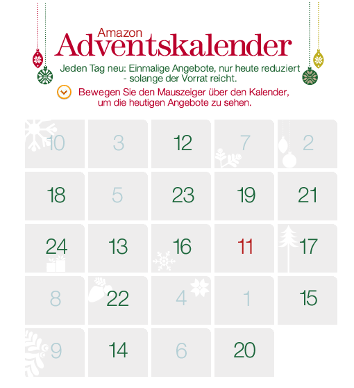[AMAZON] Der neue Amazon-Adventskalender 2012 – heute das elfte Türchen vom 11. Dezember!