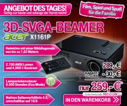 [T-ONLINE-SHOP] Acer X1161P 3D-DLP-Projektor mit SVGA Auflösung für nur 259,- Euro inkl. Versandkosten!