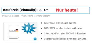 [DEUTSCHLANDSIM] Allnet Flat DeutschlandSIM FLAT mit 500 MB Datenvolumen und 100 SMS für nur 19,90 Euro pro Monat!