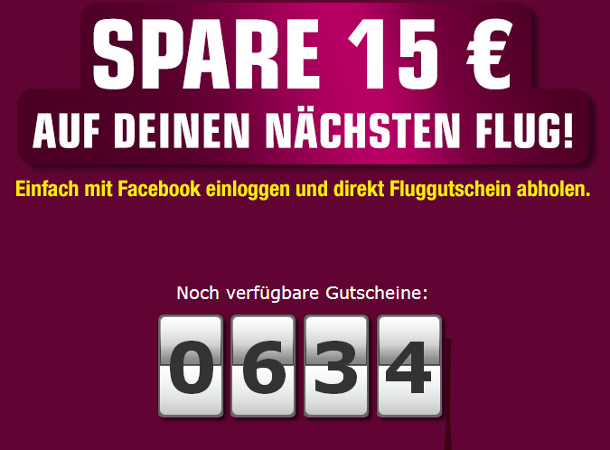 [GERMANWINGS] Gutschein im Wert von 15,- Euro ohne Mindestbuchungswert über Facebook