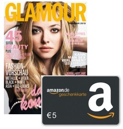 [MINIABO] Wieder da! 3 Ausgaben Glamour für nur 4,90 Euro und dazu z.B. einen 5,- Euro Amazon Gutschein – effektiv 0,10 Euro Gewinn!