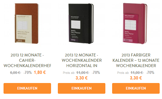 [MOLESKINE] Verschiedene Moleskine Kalender zu stark reduzierten Preisen + Kostenloser Versand