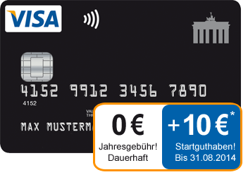 Gratis + 10,- Euro geschenkt! Deutschland Kreditkarte – kostenlose schwarze Visacard mit einer Guthabenverzinsung von bis zu 1,25%