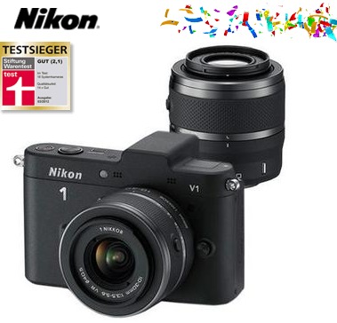[REDCOON] Nikon 1 V1 Schwarz KIT EU-WARE (Systemkamera inkl. 10-30mm+ 30-110mm) für 357,98 Euro inkl. Versand