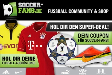 [GROUPON] 60,- Euro Warengutschein für alle Produkte im Onlineshop von Soccer-Fans.de für nur 24,99 Euro