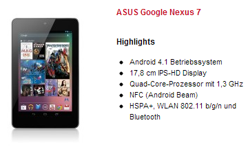 [24MOBILE] ASUS Google Nexus 7 3G und Wifi 32 GB in schwarz inkl. 24 Monaten 500MB Internetflat für insgesamt nur 283,- Euro!