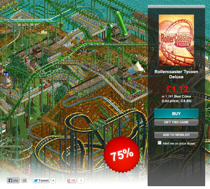 [GAMERSGATE] Geiles Game! Rollercoaster Tycoon Deluxe für umgerechnet 1,33 Euro bei Gamersgate