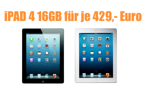 [EBAY FESTIVAL DEAL] Apple iPad 4 16GB WiFi in schwarz oder weiss für je nur 429,- Euro inkl. Versand!