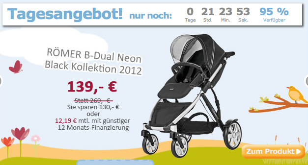 [BABY-MARKT.DE] Römer Kinderwagen B-Dual Neon Black Kollektion 2012 für nur 129,- Euro inkl. Versandkosten!