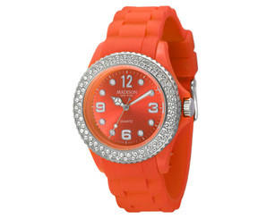 [ONEDEALONEDAY.DE] Damenuhr Madison Juicy Glamour Swarovski in orange für nur 12,82 Euro inkl. Versand