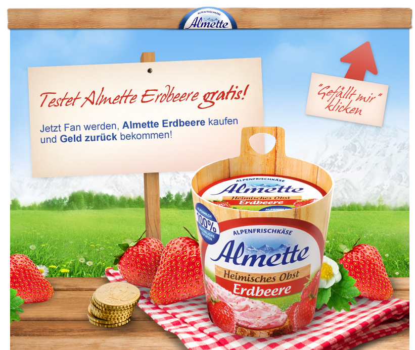 Gratis In Erdbeerkase Sind Vitamine Drin Ein Fasschen Almette Erdbeerkase Komplett Kostenlos Dank Facebook Cashback Aktion Snipz De