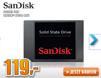 [SATURN SUPER SUNDAY] Sandisk SDSSDP-256G-G25 256GB interne SSD Festplatte für nur 119,- Euro!