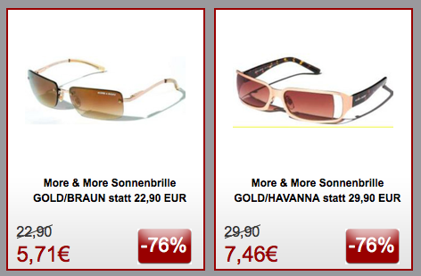 [ONEDEALONEDAY.DE] Wieder neue Sonnenbrillen! Fast 400 Modelle von More&More ab 9,92 Euro inkl. Versand!