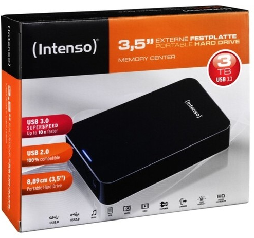 [EBAY] Intenso Memory Center 3TB USB 3.0 externe Festplatte (3,5 Zoll) nur 89,90 Euro inkl. Versand (Vergleich 98,-)