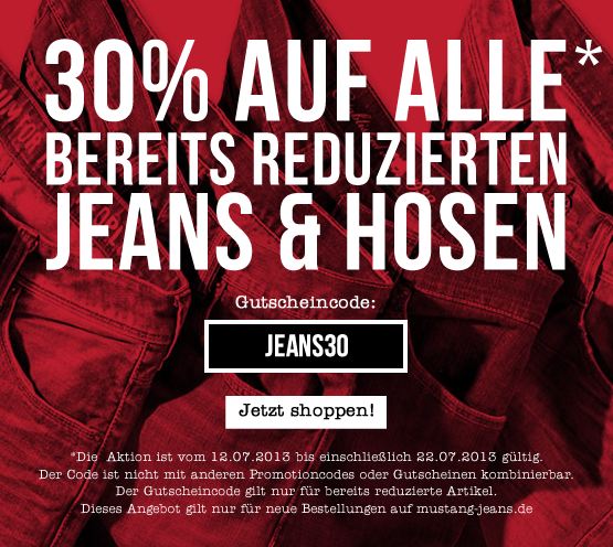 [MUSTANG] Geht noch! 30% Extra-Rabatt auf alle Jeans, Shorts und Chinos  im Sale – Jeans ab 17,49 Euro