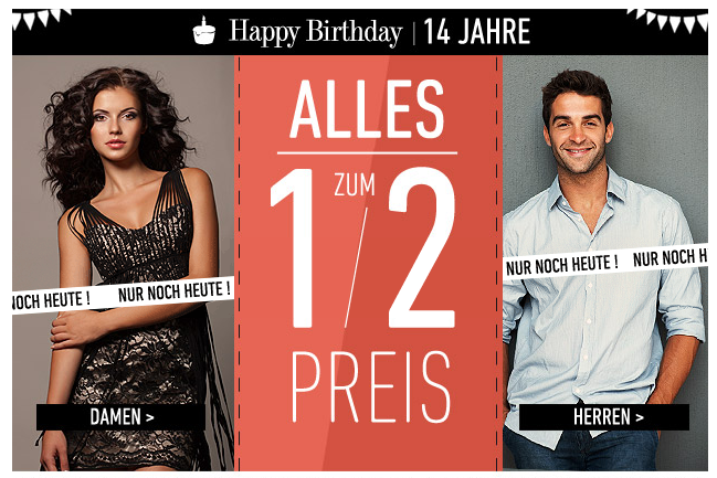 [DRESS-FOR-LESS] Nur noch heute: Alles zum halben Preis + 10,- Euro Newslettergutschein!