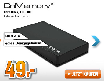 [SATURN SUPER SUNDAY] CN Memory Core Black 2,5″ Festplatte mit USB 3.0 und 1TB Speicher für nur 49,- Euro!