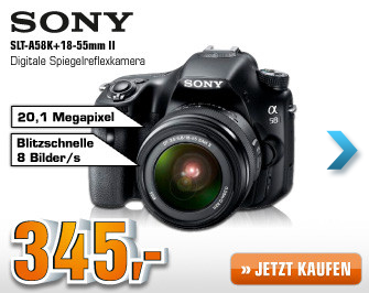 [SATURN SUPER SUNDAY] Digitale Spiegelreflexkamera Sony SLT-A58K inkl. 18-55mm Objektiv für nur 345,- Euro!