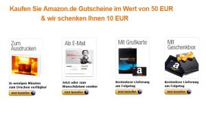 [AMAZON.DE] Knaller! 50,- Euro Amazon Gutschein kaufen und 10,- Euro Amazon Gutschein gratis erhalten!