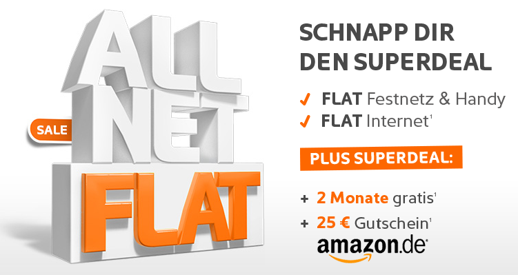 Aufgefüllt! Die Simyo Allnet-Flat (Alle Netze-Flat, Internet Flatrate) für 2 Monate nur 1,- Euro im E-Plus-Netz testen + 25,- Euro Amazon-Gutschein geschenkt!