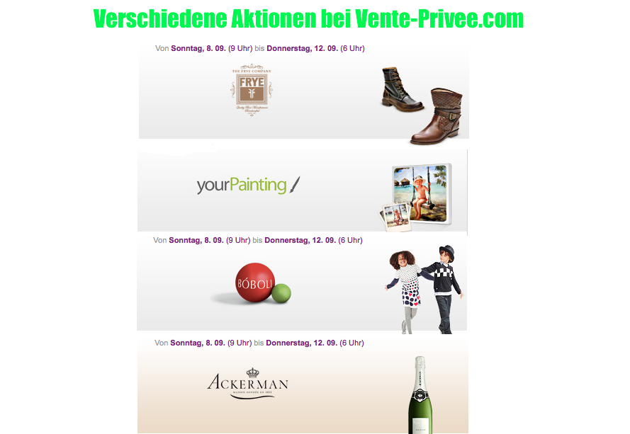 [VENTE PRIVEE] Ab 9:00 Uhr! Verschiedene Sale Aktionen im Shoppingclub Vente-Privee!