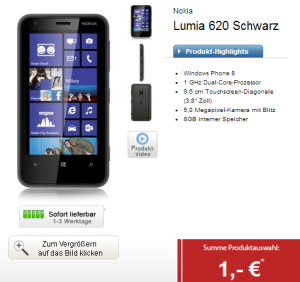 [LOGITEL] Knaller! Talkline Talk Easy + Nokia Lumia 620 Windows Phone für effektiv nur 2,50 Euro im Monat!