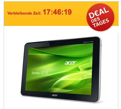 [OTTO.DE] Deal des Tages: 10.1″ Tablet-PC Acer A210 in grau für Neukunden ab 209,99 Euro inkl. Versand!