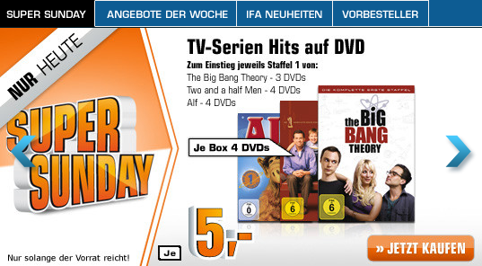 [SATURN] Preisfehler! The Big Bang Theory, Two and a half Men und Alf (je Staffel 1) für zusammen nur 9,03 Euro ink. Filiallieferung