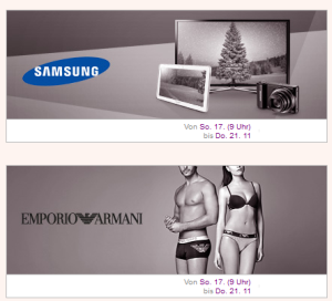 [VENTE PRIVEE] Schnell sein! Ab 9:00 Uhr wieder verschiedene Sale Aktionen beim Shoppingclub Vente-Privee – z.B Samsung Elektronik und Armani Mode!