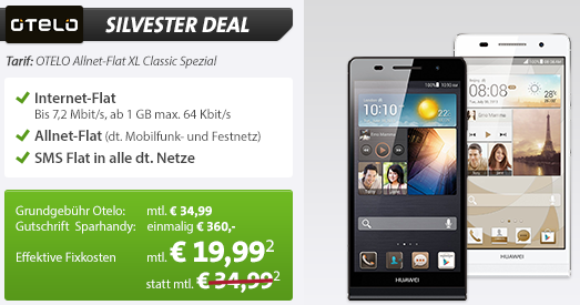 [SPARHANDY] OTELO Allnet-Flat XL Classic Spezial mit Ascend P6 Smartphone für effektiv nur 19,99 Euro im Monat