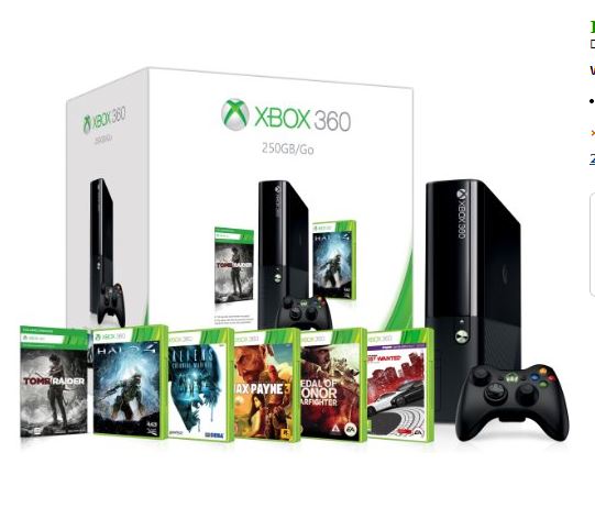 [AMAZON.UK] TIPP! Xbox 360 250GB Console with Six Game Mega Pack (Xbox 360) für nur 215,59 Euro inkl. Versand