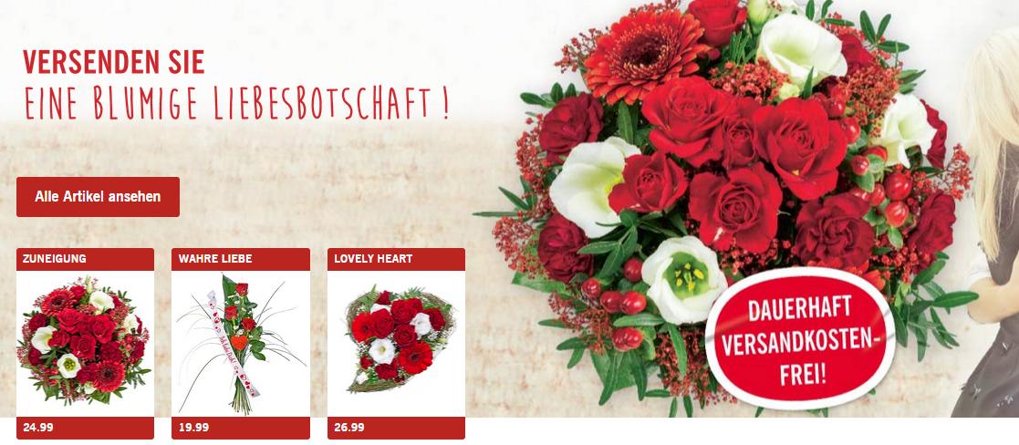 Samstag ist Valentinstag! Jetzt bei Lidl Blumen Strauß für Valentinstag bestellen und 14% Rabatt erhalten + Versandkosten geschenkt