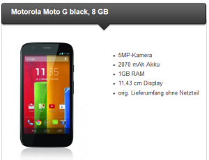 [TALKLINE] Motorola Moto G 8GB Android Smartphone mit O2 Flatrate, Festnetz-Flat und 300 MB Daten insgesamt nur 118,80 Euro