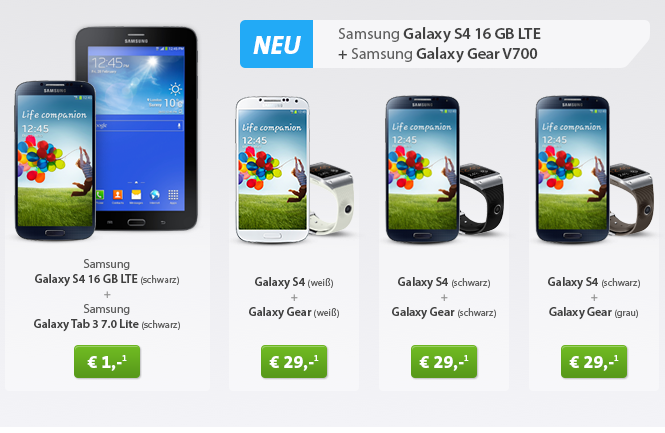 [SPARHANDY.DE] Knaller! Otelo Allnet Flat mit oder ohne SMS Flat und Samsung Galaxy S4 + Galaxy Tab 3 oder Galaxy Gear V700 zum Schnäppchenpreis!