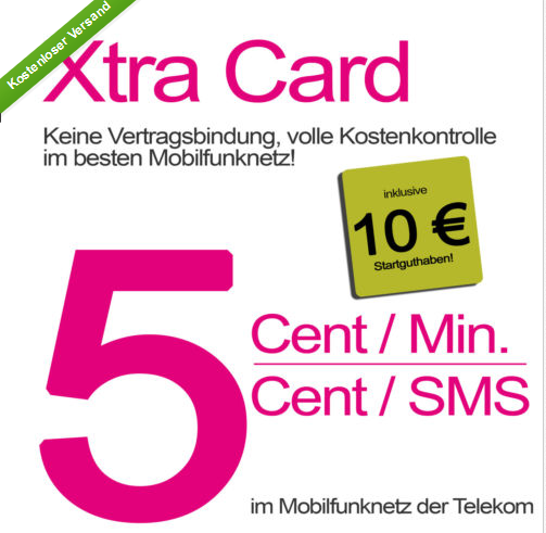 [T-MOBILE XTRA CARD] Jetzt aber schnell!! Wieder Xtra Cards mit 10,- Euro Startguthaben für nur 1,- Euro abstauben!