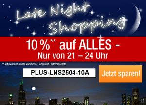 [PLUS.DE] Top! Late Night Shopping ab 21:00 Uhr – 10% Rabattgutschein auf nahezu Alles im Plus Online Shop!