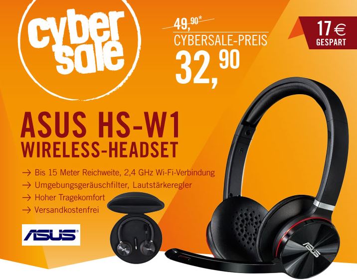 [CYBERPORT] Cybersale! Asus HS-W1 Wireless Headset USB (90-YAHI6130-UA00-) für nur 32,90 Euro inkl. Versand