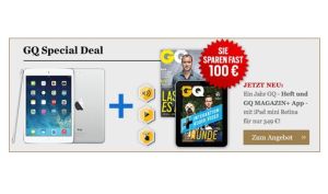 [GQ MAGAZIN] Zeitschriften-Schnäppchen: GQ Jahresabo + GQ Magazin App mit iPad Mini Retina 16GB WiFi in silber oder spacegrau für nur 349,- Euro!