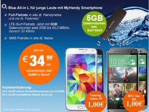 [LOGITEL] Tipp! O2 Blue All-in L Aktion (alles flat) für junge Leute nur 34,99 Euro monatlich + Samsung Galaxy S5 oder HTC One M8 nur 1,- Euro