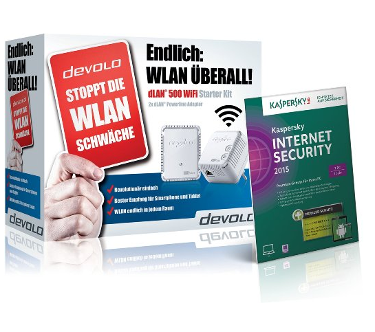Blitzangebot! devolo dLAN 500 Wifi Starter Kit inkl. Kaspersky Internet Security 2015 nur 75,55 Euro inkl. Versand