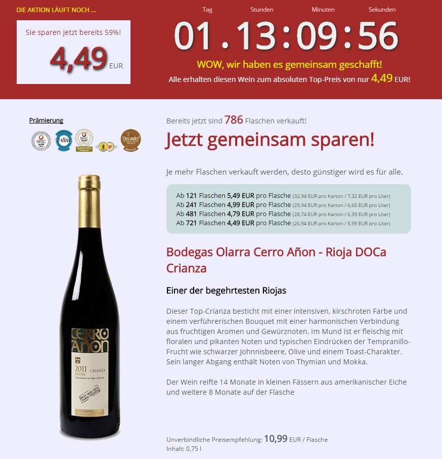 Tipp! Mehrfach prämierter Bodegas Olarra Cerro Añon – Rioja DOCa Crianza nur 4,49 Euro pro Flasche!