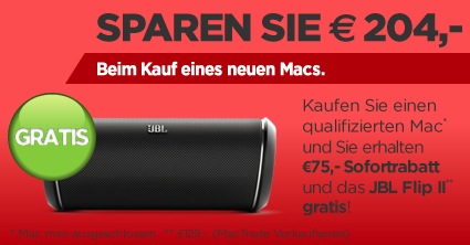 [MACTRADE] 75,- Euro Sofortrabatt und JBL SoundFly Airplay Lautsprecher oder nur 150,- Euro Rabatt beim Kauf eines Mac