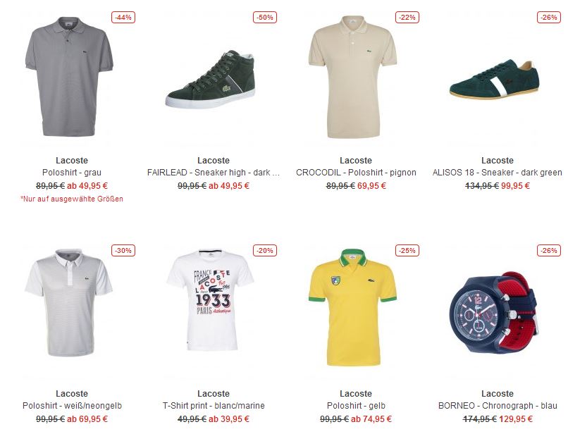 Lacoste Sale! Mehr als 243 Lacoste Artikel bis zu 50% reduziert im Sale bei Zalando