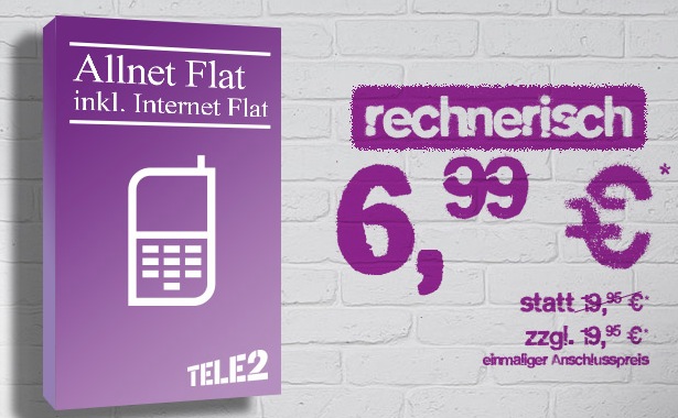 Tele2 Allnet-Flat mit Internet-Flat (Telefon-Flat in alle Netze, Internet-Flat) für effektiv nur 7,82 Euro pro Monat