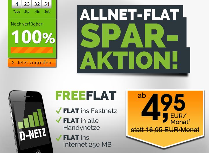 [CRASH TARIFE] Letzte Chance! Freenet Allnet Flat inkl. Internet-Flatrate Im Telekom Netz für nur 8,28 Euro pro Monat