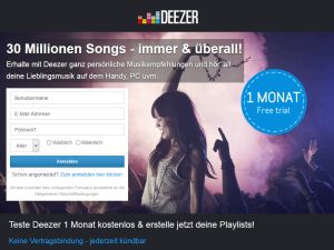 [DEEZER] Top! 1 Monat lang den Streaming-Dienst “Deezer” komplett kostenlos testen – jederzeit kündbar per Klick!