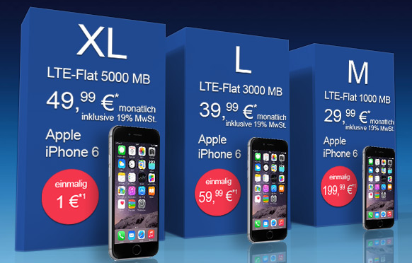 Handyvertrag! O2 Blue All-in M/L/XL und Apple iPhone 6 grau 16 GB ab nur 29,99 Euro monatlich!